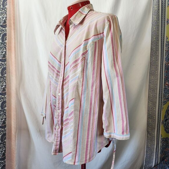 MOTHERHOOD Pink White Stripe Button Up Long Sleeve Blouse Size 1X - Picture 2 of 5